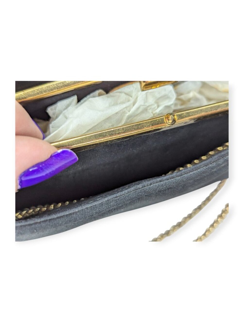 Ande Classic Black Shoulder Evening Bag with Adjustable Gold Tone Chain Strap - Picture 7 of 15